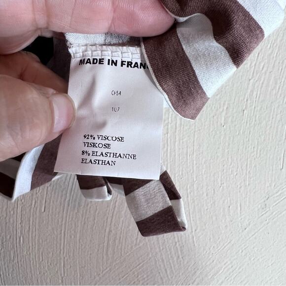 Pourquoi Pas Paris Womens Faux Wrap Surplice Top Sz Medium Brown Cream NWT - Picture 3 of 6